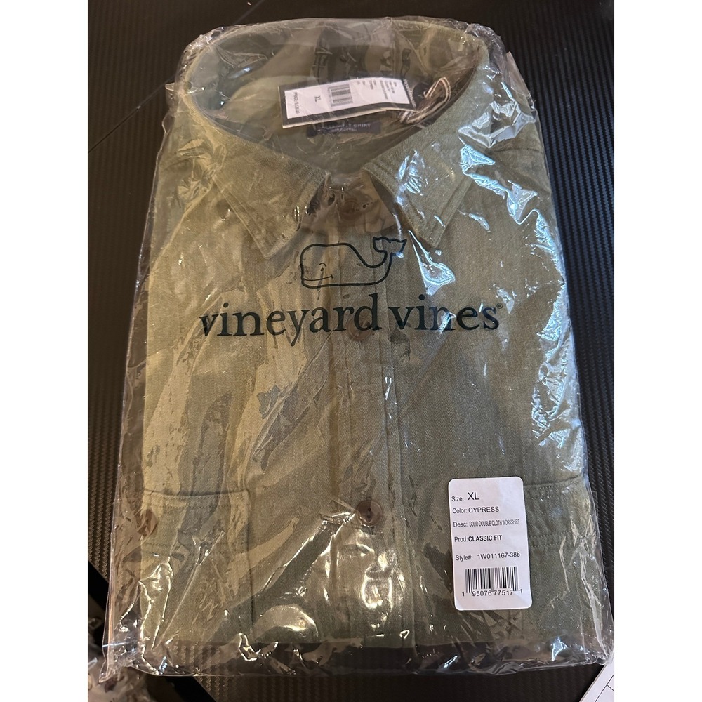 Vineyard Vines Mens XL Cypress Green Solid Double Cloth Workshirt Classic Fit